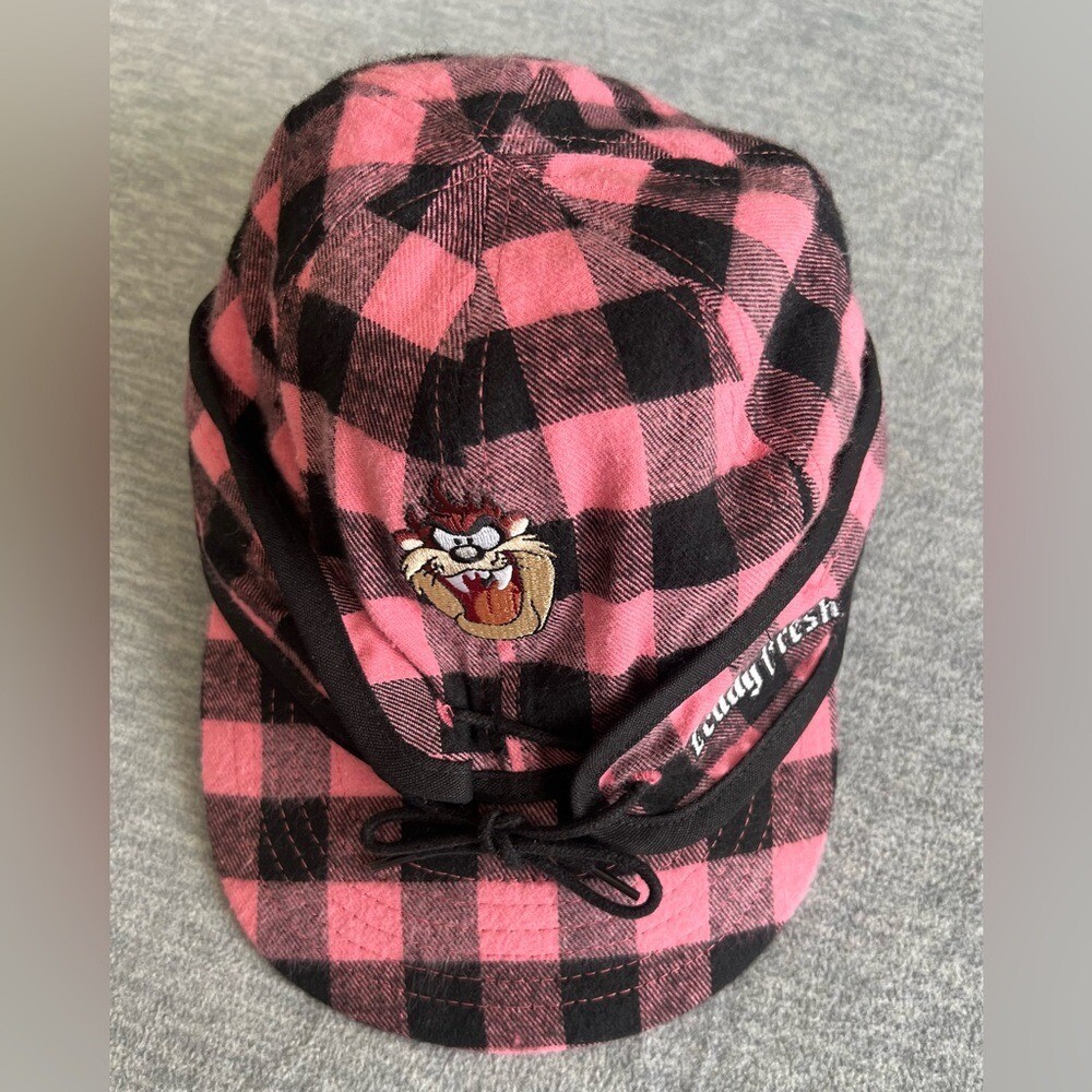 Teddy Fresh Looney Tunes Taz Hunting Cap Pink Black Plaid Brim Hat