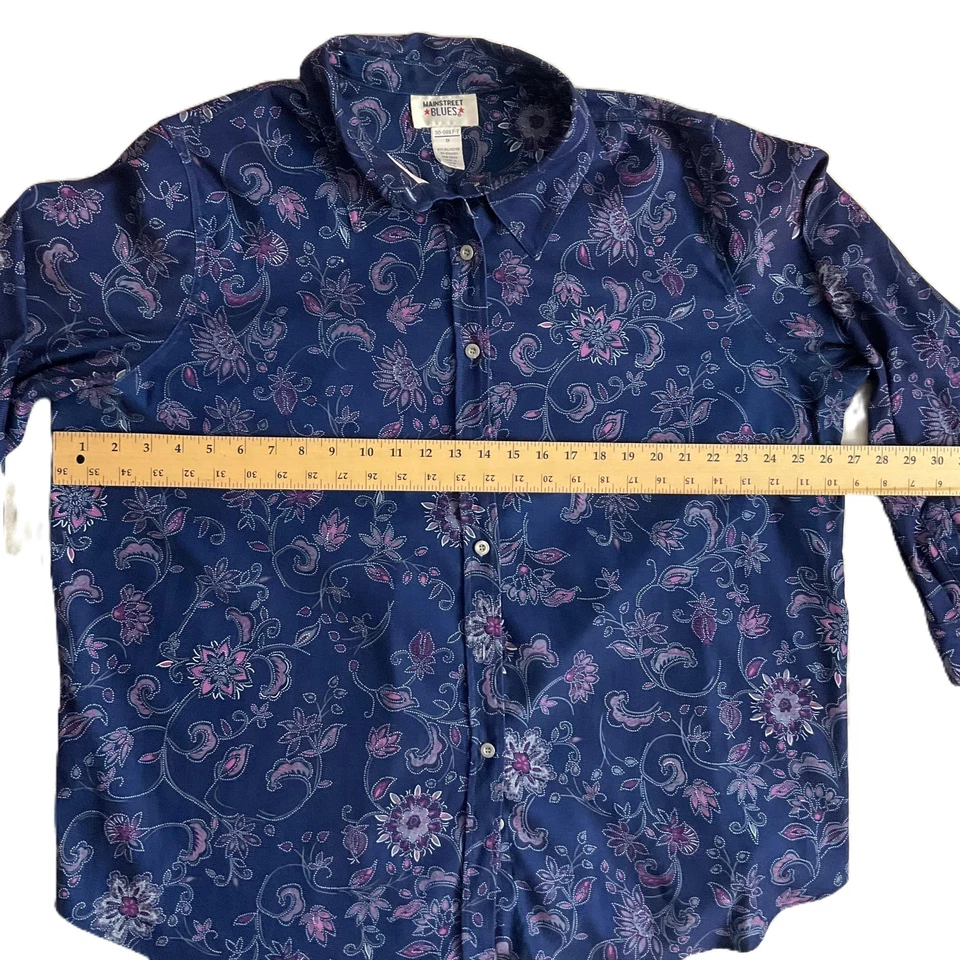 Camisa Mainstreet Azul Floral Manga Larga Cuello Abotonada Talla 1X Foto 3 de 4