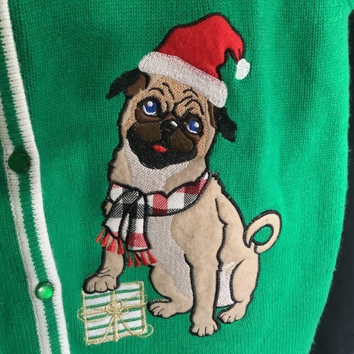 Ugly Christmas Sweaters Plus Sizes, 2 For The Price Of 1! Sparkly Rudolph & Pug - Picture 4 of 21