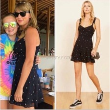 Reformation Elyse Patriotic Star Ruffle Strap Fit & Flare Mini Dress Black Sz 4