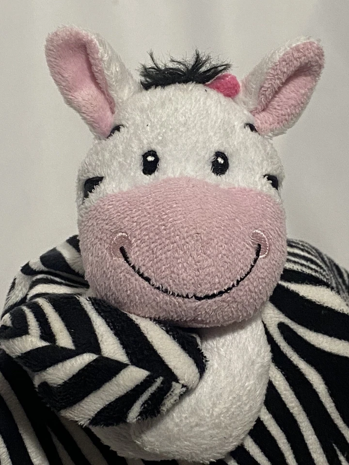 Little Miracles Zebra Security Blanket Lovey Black White Stripes Pink Plush Toy - Image 2 of 4