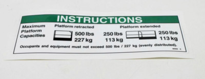 FOR GENIE NOTICE MAX CAP 500 LBS DECAL 82563, 82563GT 