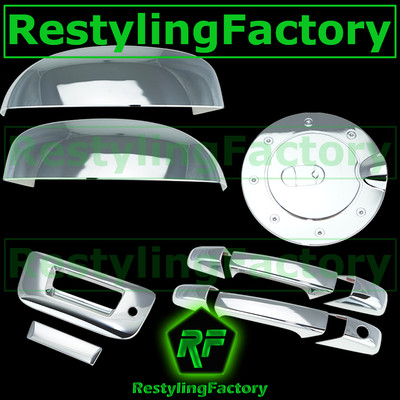 Chrome Mirror Covers + 4 Door Handles + Tailgate Handle For 2007-2012 GMC Sierra (Non-Keyless, Non-Camera)