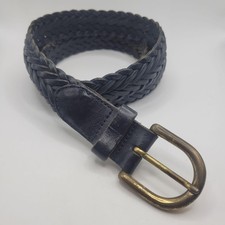 Black Leather Belt Mens 38 Braided Woven Bras...
