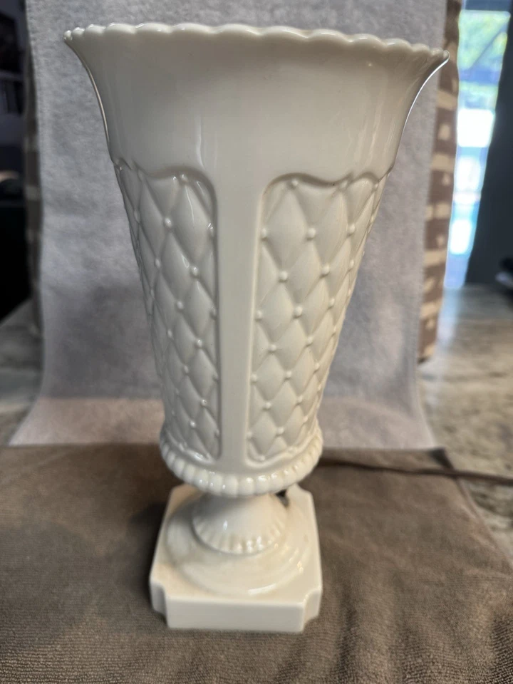 Matching Vase Urn Torchiere Diamond Pattern Boudoir Table Lamps - Marked Lenox - Image 3 of 4