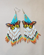 Butterfly Tribal Earrings Native Large Boho American Seed Beads Handmade Earring