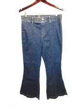 Spanx Size L Pintuck Flare Leg Blue Jeans High Rise Pull On Lift Tuck Dark Wash