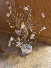 Vintage 18   EASTER TREE Wires  Flowers with 12 Wooden Ornaments Basket Base