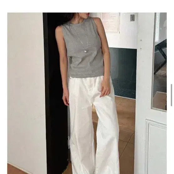 Unisex Basic Grey Ribbed Round Neck Sleeveless Top - image 2