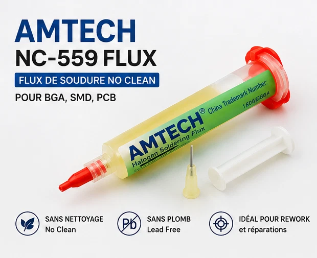 FLUX DE SOUDURE AMTECH BGA PCB 10CC NC-559-ASM + AIGUILLE ET PISTON - Photo 2/3