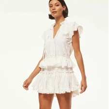 NEW Misa Los Angeles Iliana White Cotton Eyelet Mini Dress Large