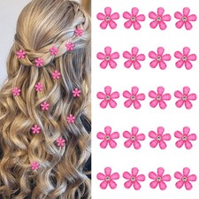 20 Pcs Mini Hot Pink Flower Hair Clips with Rhinestone Cute Hair Pins Decorative