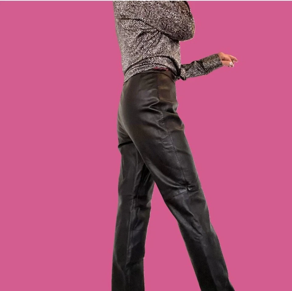 Vintage Black 100% Leather Pants. Fully Lined, Professionally Cleaned. Sz 8 - Image 2 of 4