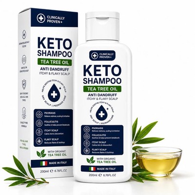 Keto Tea Tree Oil Shampoo 200ml Anti Dandruff for Dry Itchy Flaky Scalp
