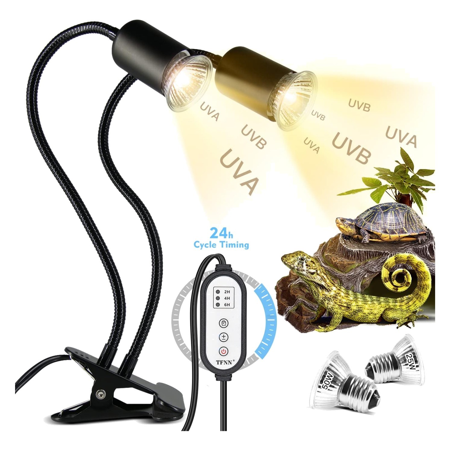 75W Double-Head Reptile Heat Lamp with Intelligent Timer for Optimal Care