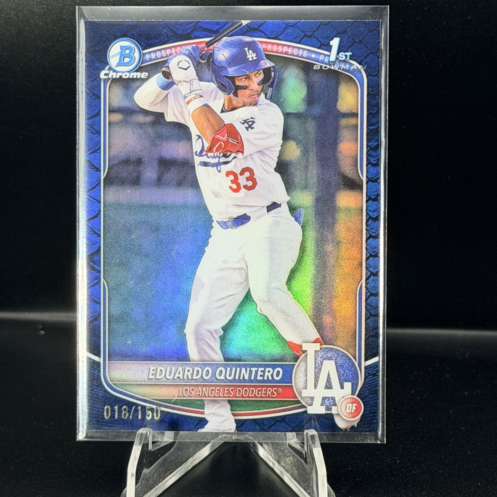 2025 Bowman Chrome Eduardo Quintero Blue Reptilian /150 Dodgers 1st SP