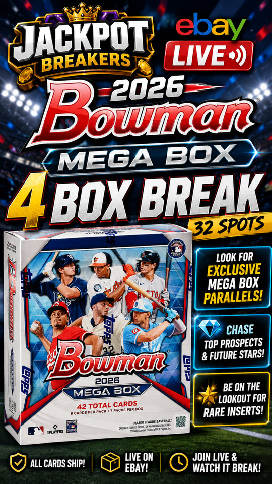 #1207 PYT 2026 Bowman Baseball 4 Box Mega Break - Pick Your Team!