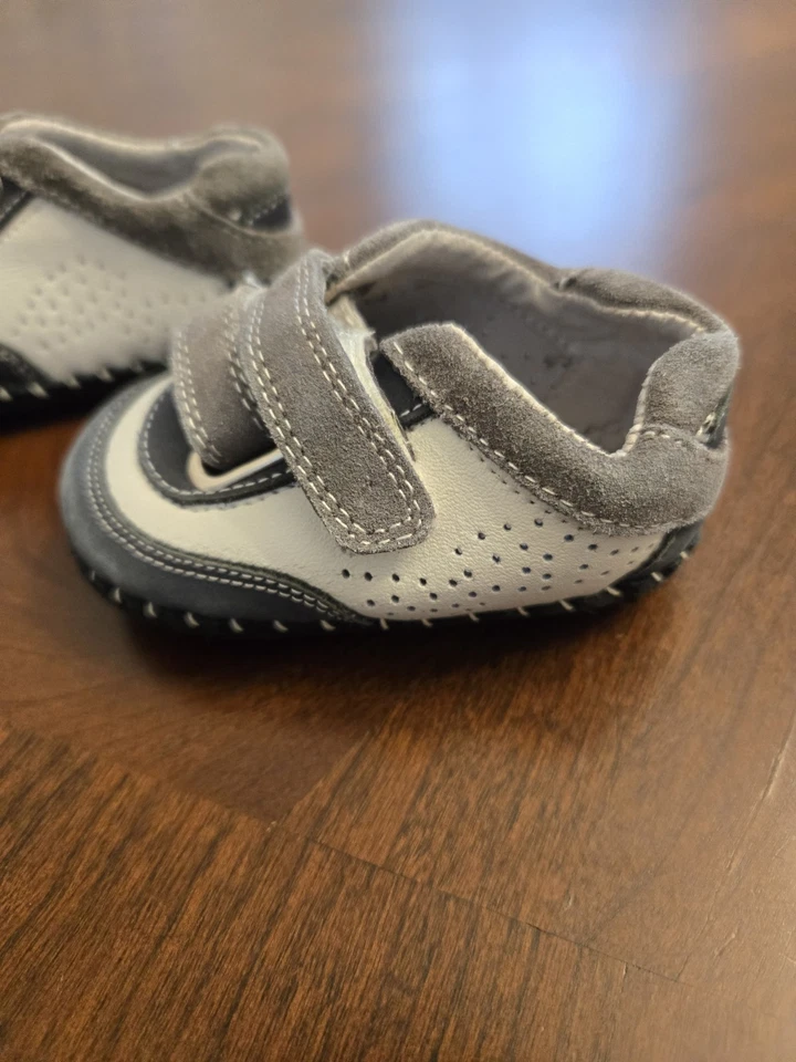Gently Used Baby Boy 0 - 6 Months Navy Blue And White Pediped Shoes - Image 2 of 2