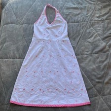 Vintage Y2K fairy Studio Y white pink floral embroidered halter midi dress