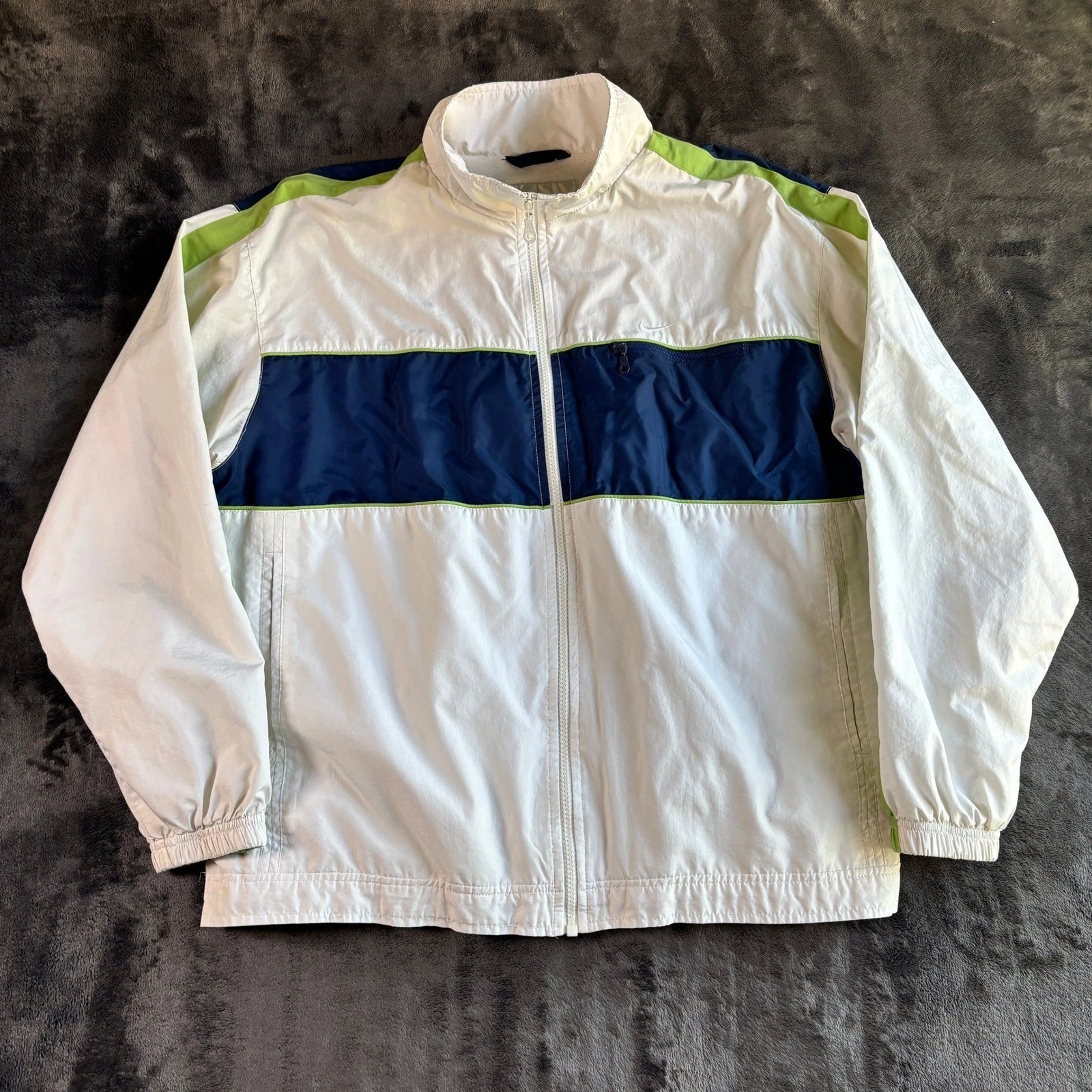 Nike Vtg Y2K 90s Colorblock Windbreaker Jacket White Navy Lime Green Mens Large