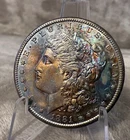 1881 S MORGAN DOLLAR SUPERB GEM PROOF LIKE RAINBOW TONER CDT LOT #2760