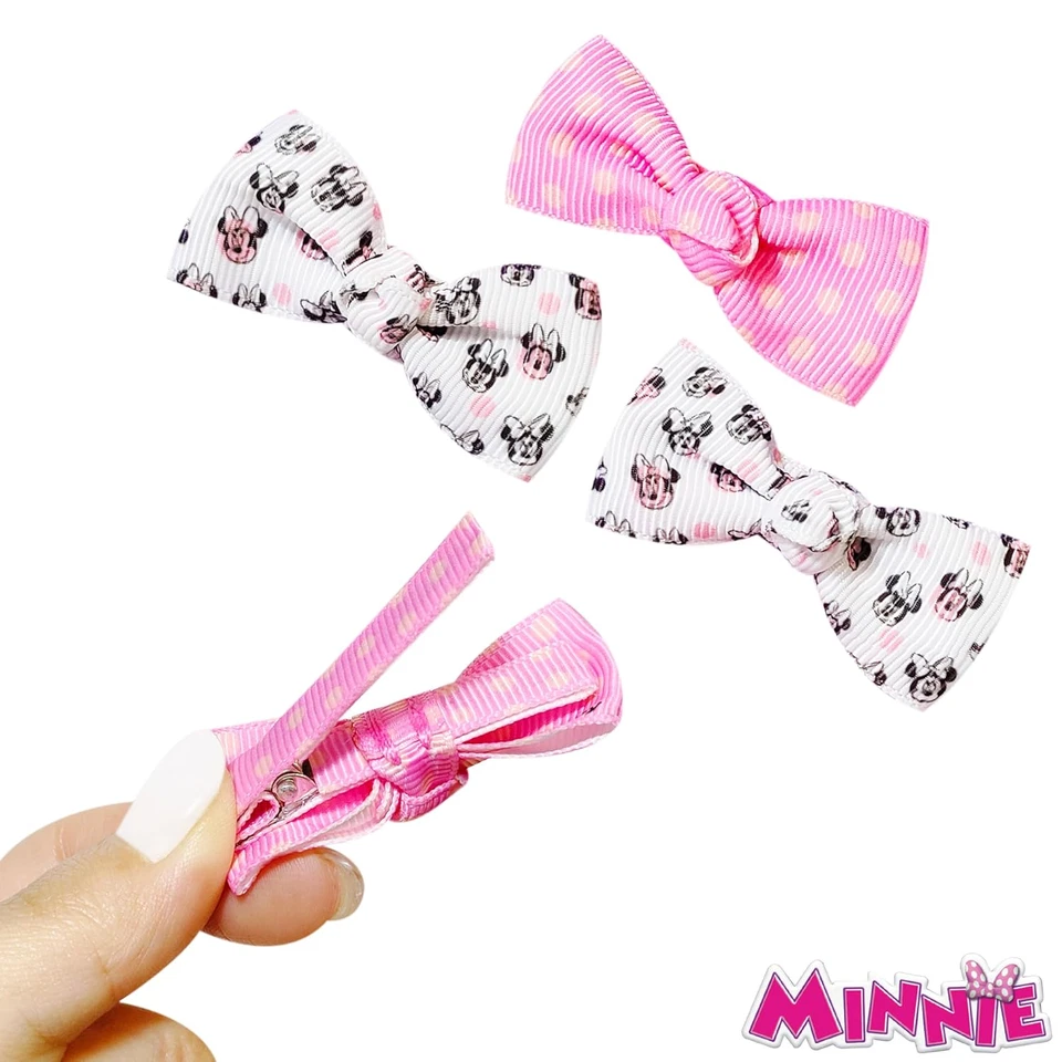 Baby Girl Hair Clip, Minnie Mouse, Pink/White, 4 Pieces, Soft Fabric, Fully Line - Image 4 of 4