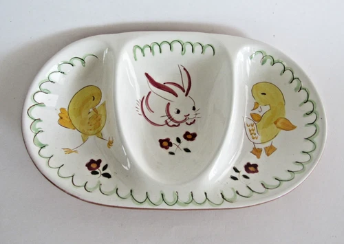 1950's Stangl Kiddieware Pottery Barnyard Divided Dish ~ Bunny, Duckling & Chick