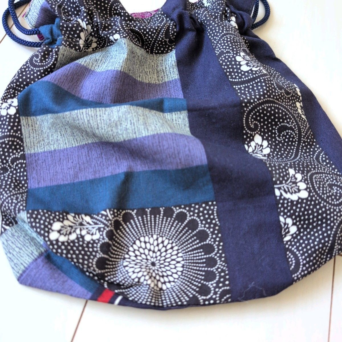 Unused Patchwork Kimono Remake Drawstring Bag Rev… - image 3