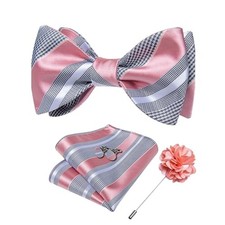 Paisley Bow Ties for Men Silk Self Tied Bowtie and Pocket Square Black Pink