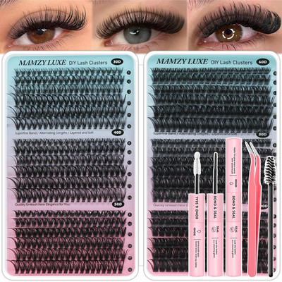 Lash Clusters Kit - 708 Pcs Wispy Extensions with Bond, Seal & Tweezers
