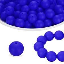 65Pcs Silicone Beads 15mm Round Rubber Focal Beads Bulk, Sapphire Blue