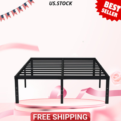 Queen Bed Frame No Box Spring 18 Inch Heavy Duty Metal Platform Storage Black