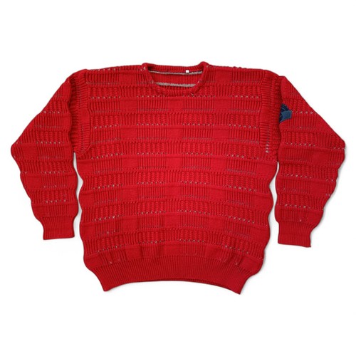 Emporio Armani, Emporio Armani Vintage FW 1985 Blue Elaborated Knitted Wool Sweater Jumper 54 XL