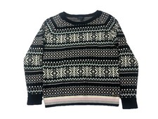 Tommy Hilfiger Fair Isle Sweater Womens Large Black White Nordic Knit Warm