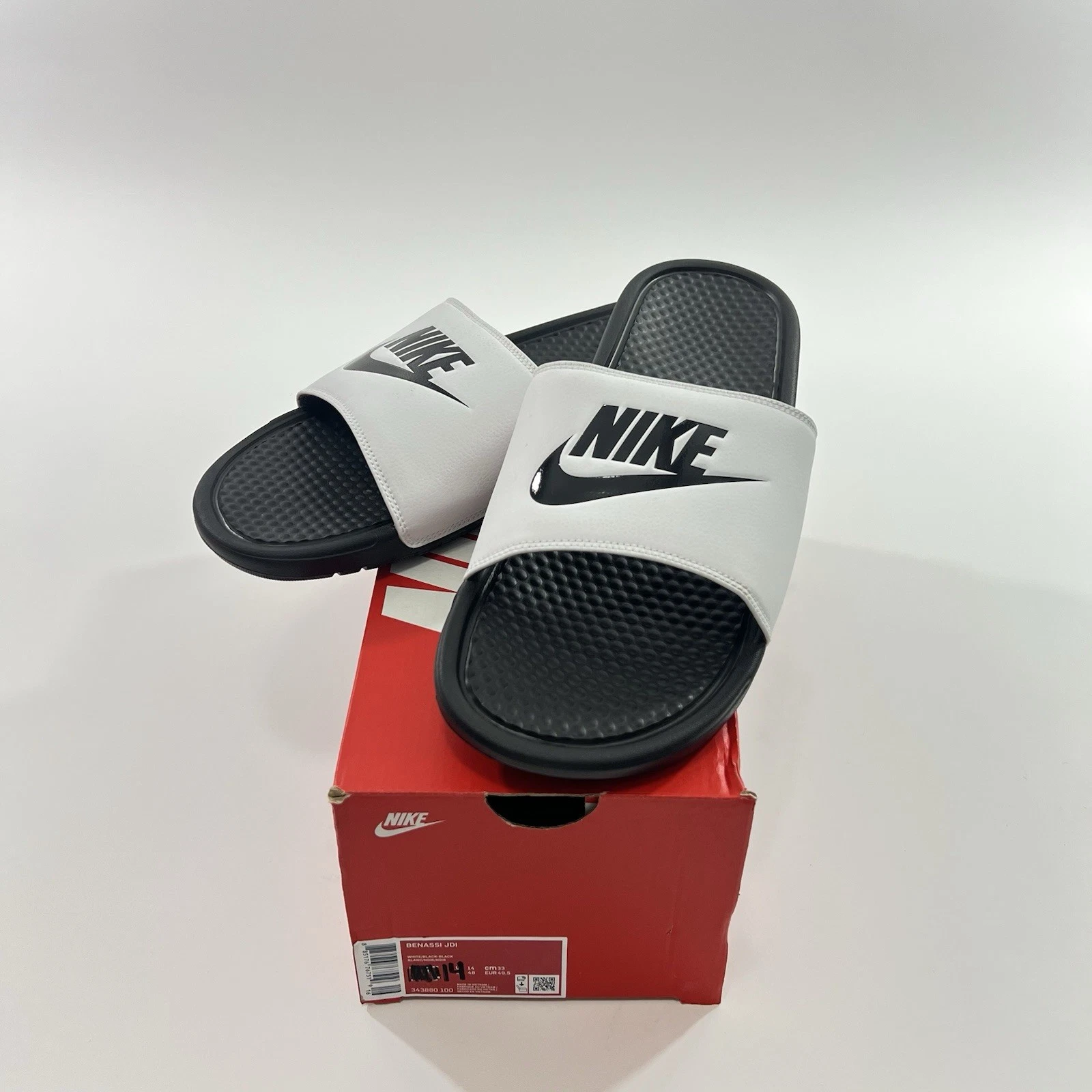 Sandali Nike Benassi JDI Slides uomo bianco nero nuovi 343880 100 taglia 14