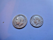 2x Silver Coins George V c1920 3 pence and one other Very used