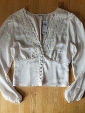 Abercrombie Fitch Cream Lace-Trim V-Neck Blouse Size L