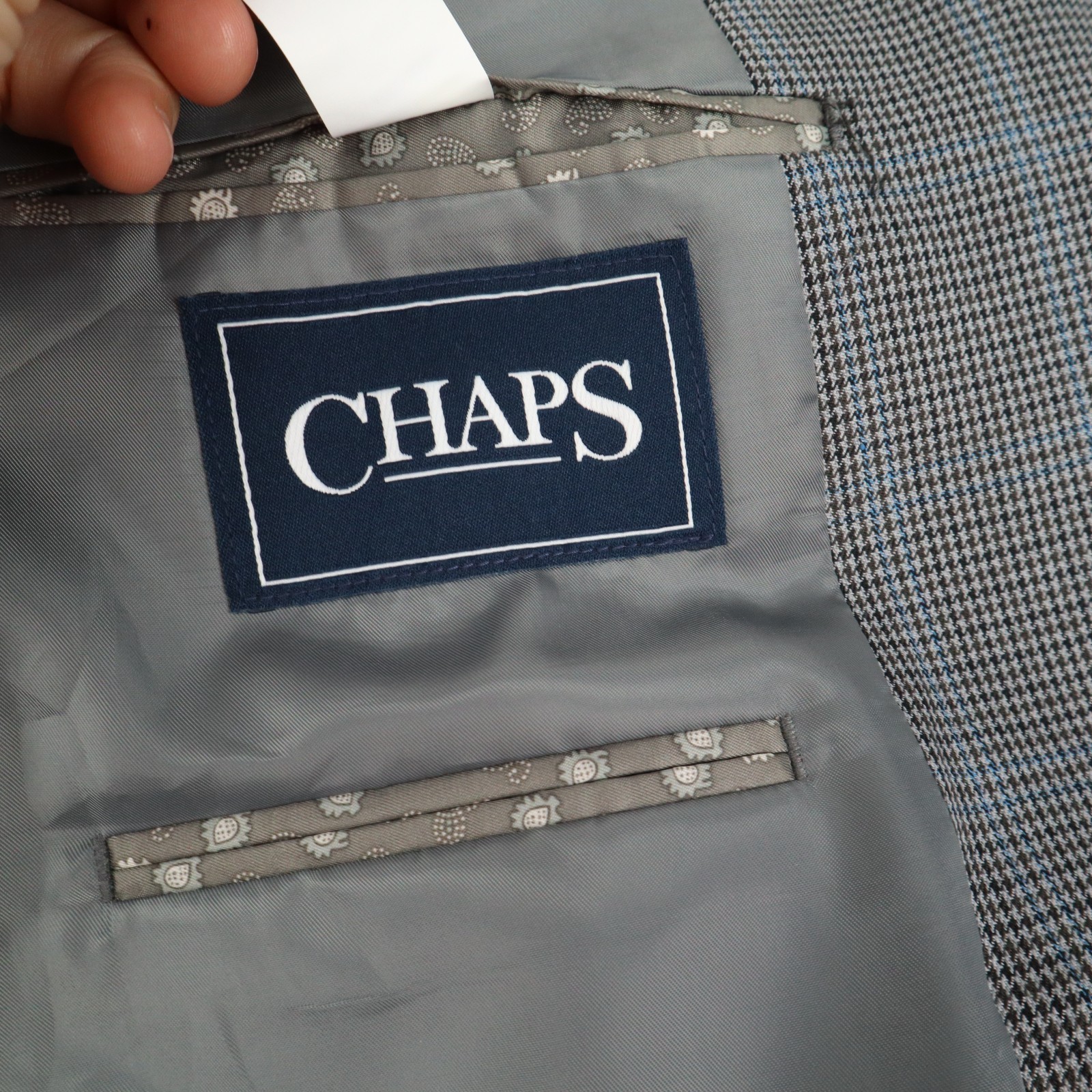 Chaps Medium Gray Houndstooth Blue Overcheck Poly… - image 6