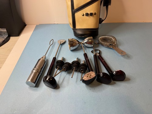 Golf Bag and Clubs Bar Tool 10 Piece Set Cocktail Liquor Drink Mix