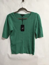 Adrianna Papell Knit Simply Green Blouse Short Sleeve Size M