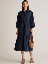 Quince Navy 100% Organic Cotton Poplin Midi Tunic Dress XS