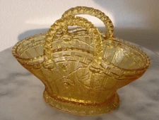 Vintage Clear Amber Double Handled Rose Pattern Basket