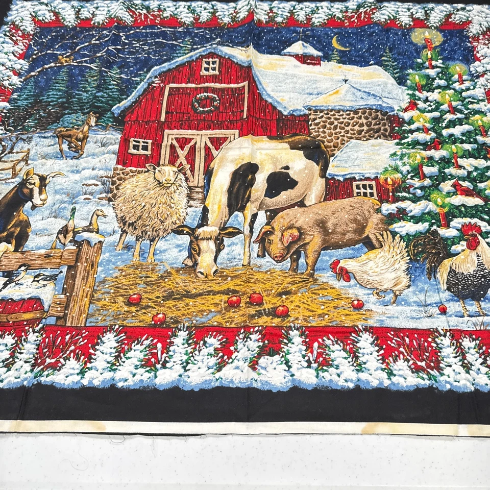 vintage springs fabric panel black animal nativity scene cotton christmas - Image 3 of 4