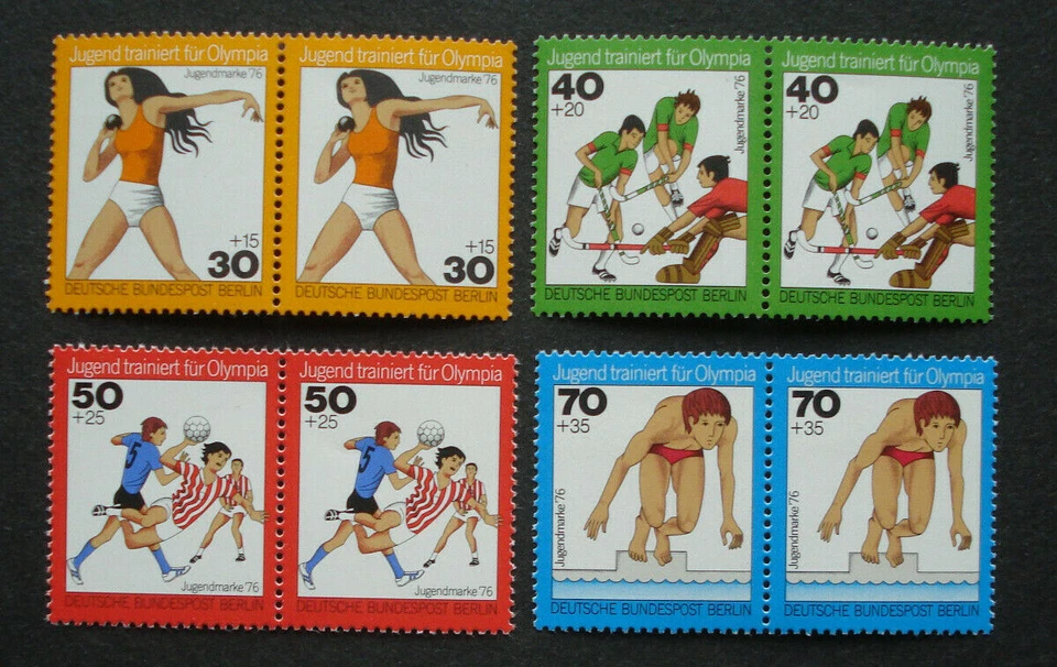 Berlin 1976: Kpl. Satz "JUGEND: SPORT",MN 517-520, WAAGERECHTE PAARE -postfr - Bild 1 von 1