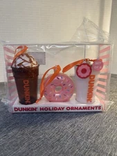 Dunkin  Christmas Tree Ornaments 3 Piece Set  Limited Edition Latte Donut Coffee