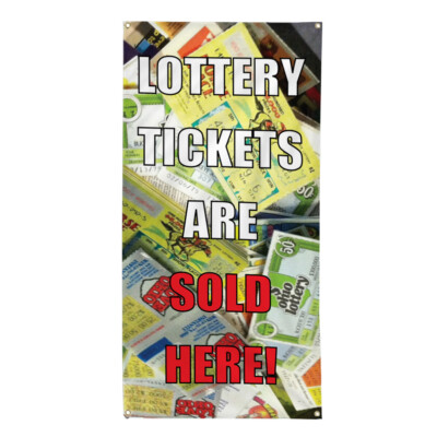 Vertical Vinyl Banner Multiple Sizes Lottery Tickets Are Sold Here Business