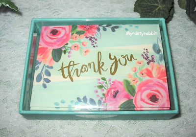 Clementine Floral Thank You Note Cards ~ Set of 16 - Gold Foil New