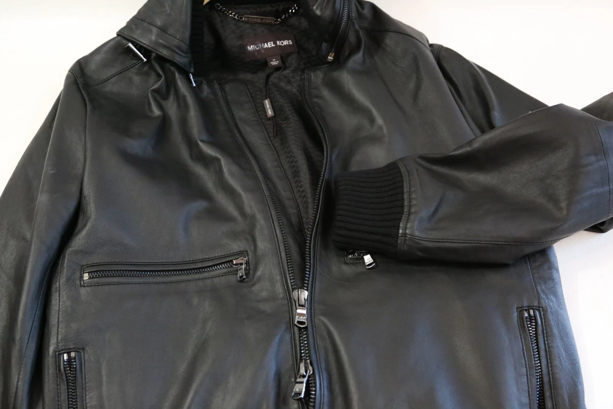 Michael kors hooded leather on sale jacket
