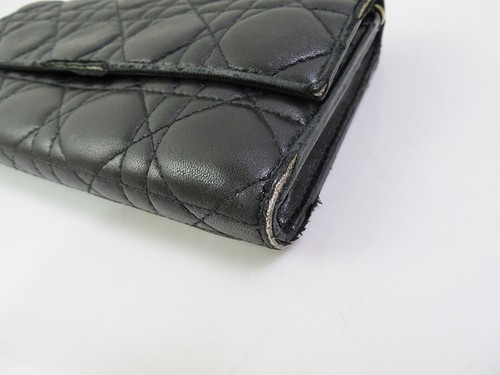 Auténtico CHRISTIAN DIOR Dama Dior Cuero Negro Cartera Larga Monedero a Presión #57095A - Imagen 8 de 16