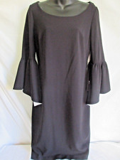 Calvin Klein Black Sheath Dress with Bell Sleeves Sz 10 Gold Exposed Zipper NWT
